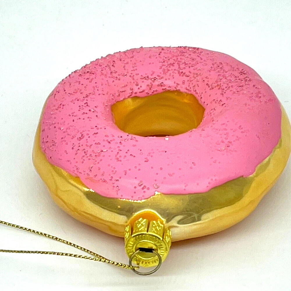 Pink Frosting Sugar Sprinkles Donut Hand Blown‎ Glass 4" Christmas Ornament - Picture 8 of 8